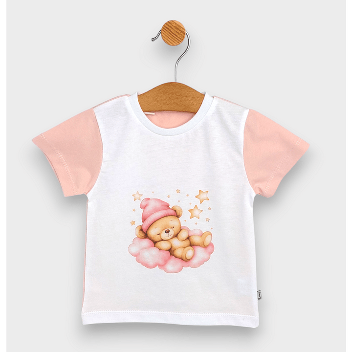 Rainy Детска пижама с къс ръкав Звездно мече розов 74 - 110 см. бял/бонбон