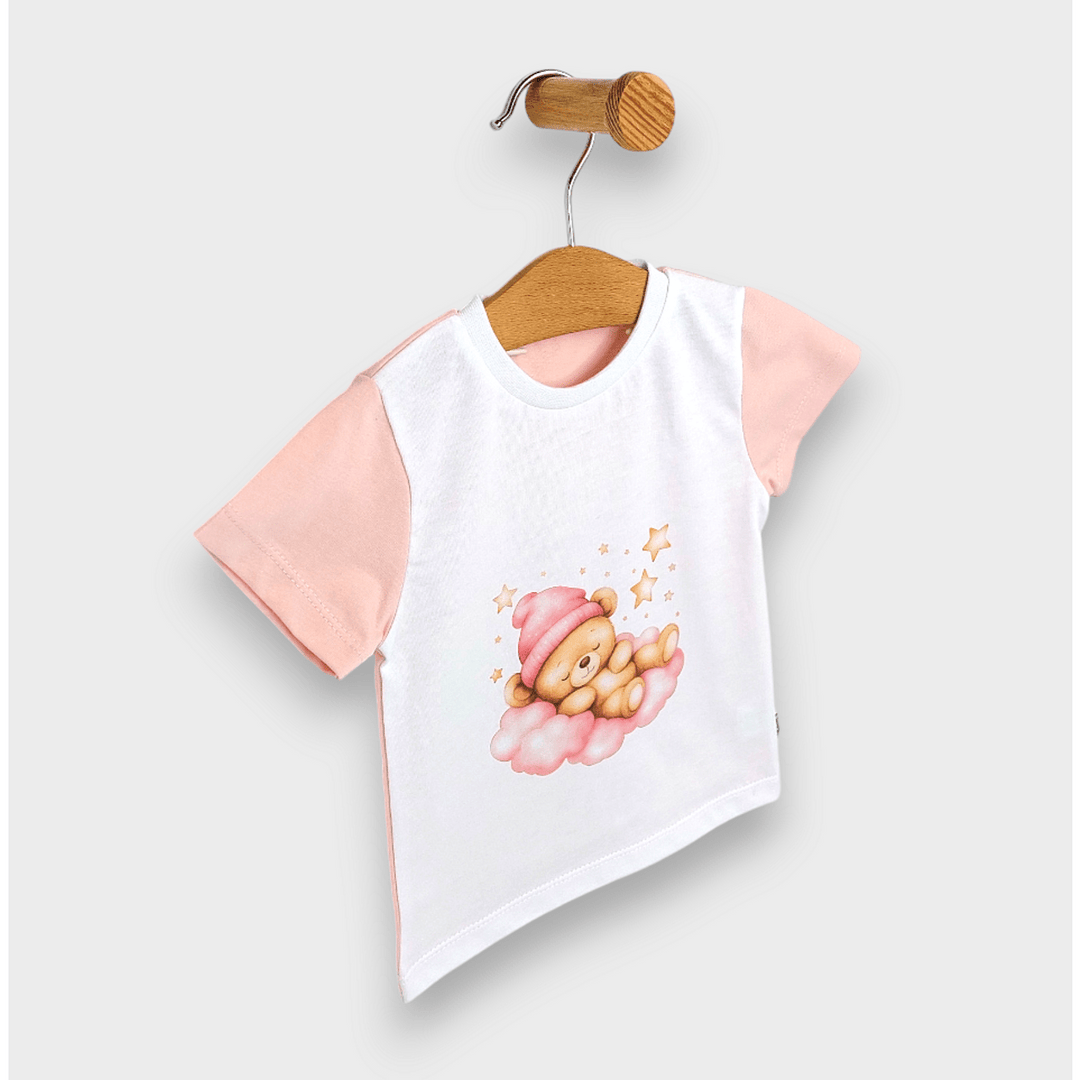 Rainy Детска пижама с къс ръкав Звездно мече розов 74 - 110 см. бял/бонбон