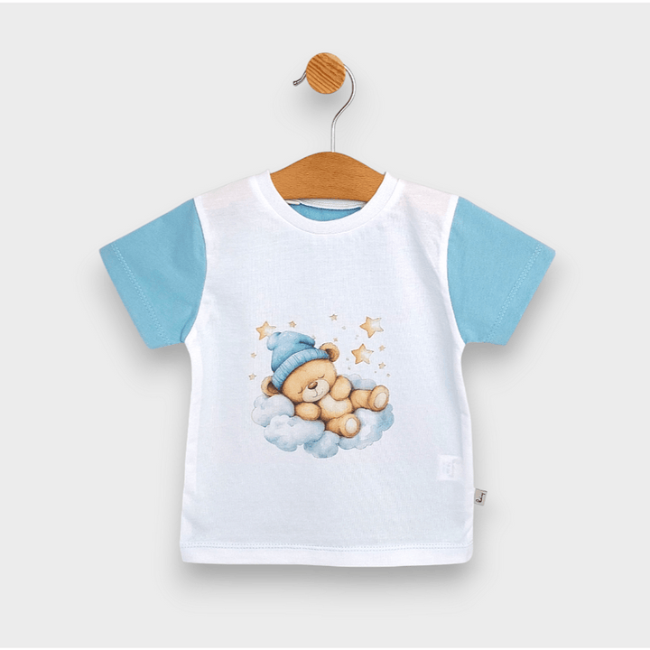 Rainy Детска пижама с къс ръкав Звездно мече син 74 - 110 см. бял/небе