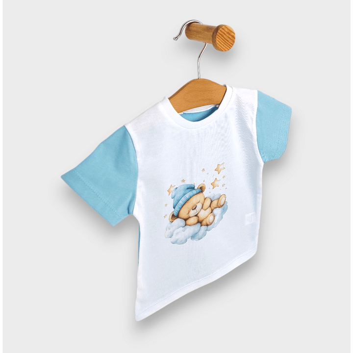 Rainy Детска пижама с къс ръкав Звездно мече син 74 - 110 см. бял/небе