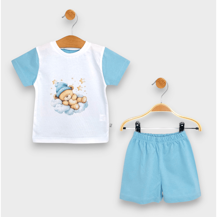 Rainy Детска пижама с къс ръкав Звездно мече син 74 - 110 см. бял/небе