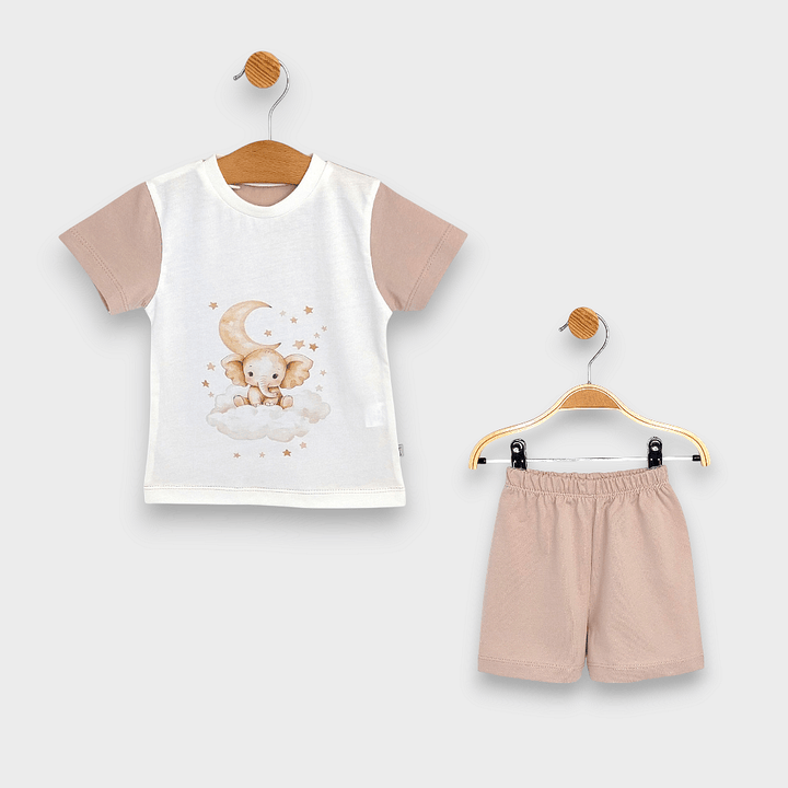 Rainy Детска пижама с къс ръкав Звездно слонче 74 - 110 см. екрю/лате