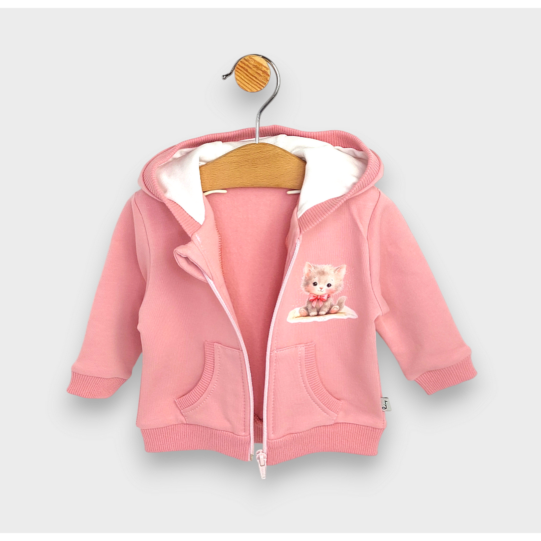 Rainy Детски суитшърт Коте с панделка 62-92 см. пудра