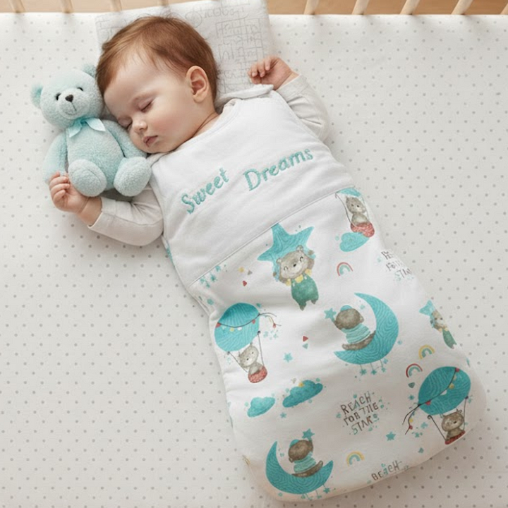 Rainy Детско спално чувалче Sweet Dreams Мече на луна резеда