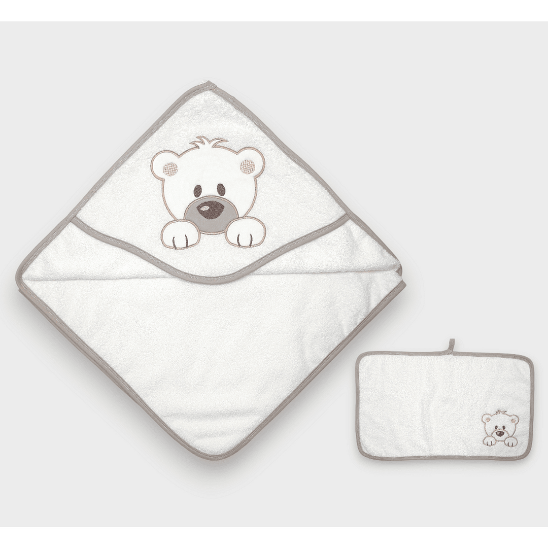 Rainy Комплект бебешка хавлия с качулка Мече 90х90 см. + кърпа 40х60см.