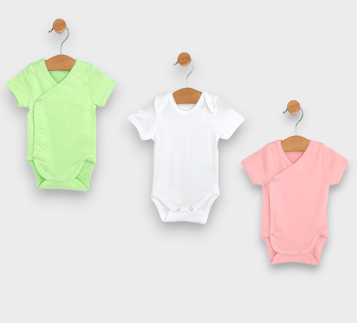 Rainy Комплект бодита 3 части къс ръкав 56 - 80 см. киви/бял/розов