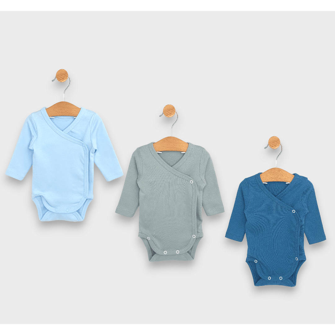 Rainy Комплект бодита 3 части дълъг ръкав 48 - 68 см. син/син океан/млечно зелен