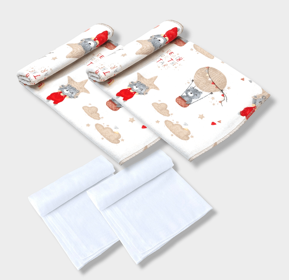 Rainy Комплект памучни пелени за бебе Бархет и Тензух Мече на луна