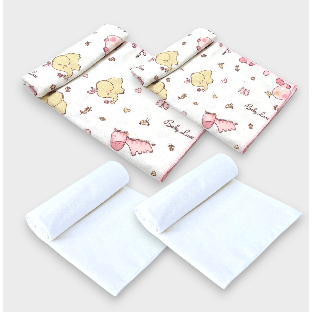 Rainy Комплект памучни пелени за бебе Бархет и Тензух Розови зебри и слончета