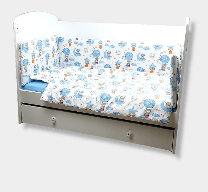 Rainy Обиколник за бебешка кошара 60х120 см. Мече на луна син