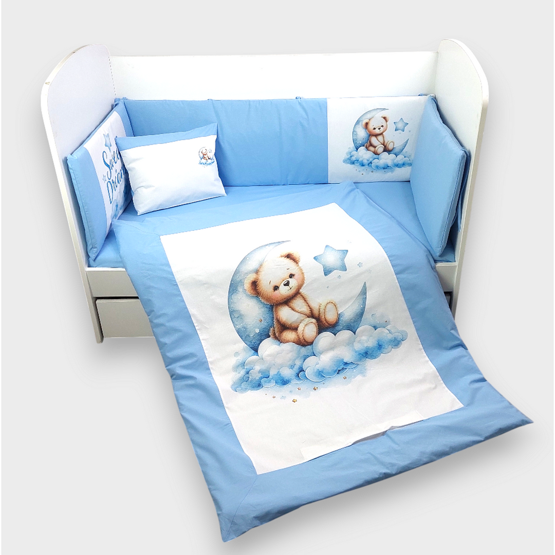 Rainy Обиколник за бебешка кошара 60х120 см. Лунно мече син