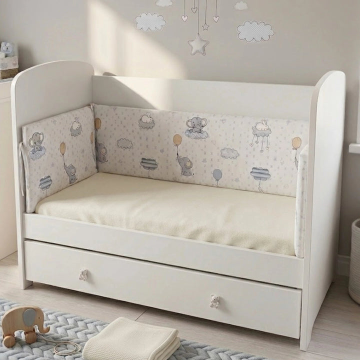 Rainy Обиколник за бебешка кошара 60х120 см. Слонче с балонче син