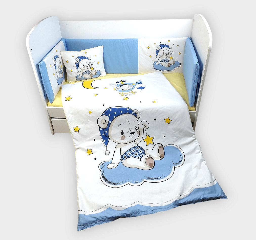 Rainy Обиколник за бебешка кошара 60х120 см. Синьо мече