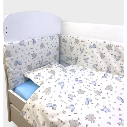 Rainy Обиколник за бебешка кошара 60х120 см. Сини Зебри и Слончета