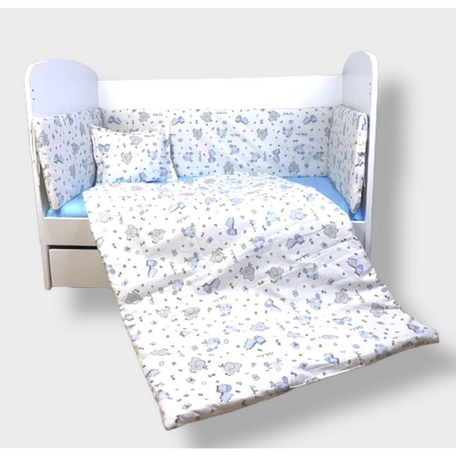 Rainy Обиколник за бебешка кошара 60х120 см. Сини Зебри и Слончета