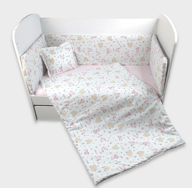 Rainy Обиколник за бебешка кошара 60х120 см. Розови Зебри и Слончета