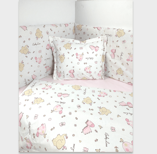Rainy Обиколник за бебешка кошара 60х120 см. Розови Зебри и Слончета
