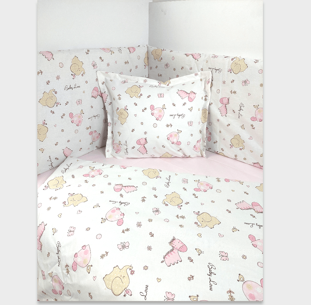 Rainy Обиколник за бебешка кошара 60х120 см. Розови Зебри и Слончета