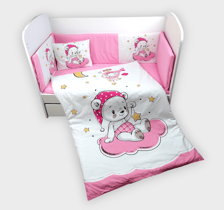 Rainy Обиколник за бебешка кошара 60х120 см. Розово мече