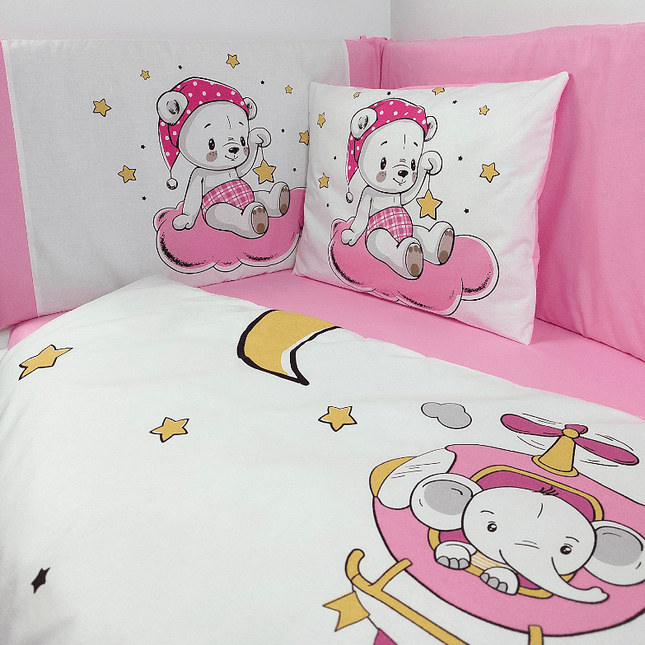 Rainy Обиколник за бебешка кошара 60х120 см. Розово мече