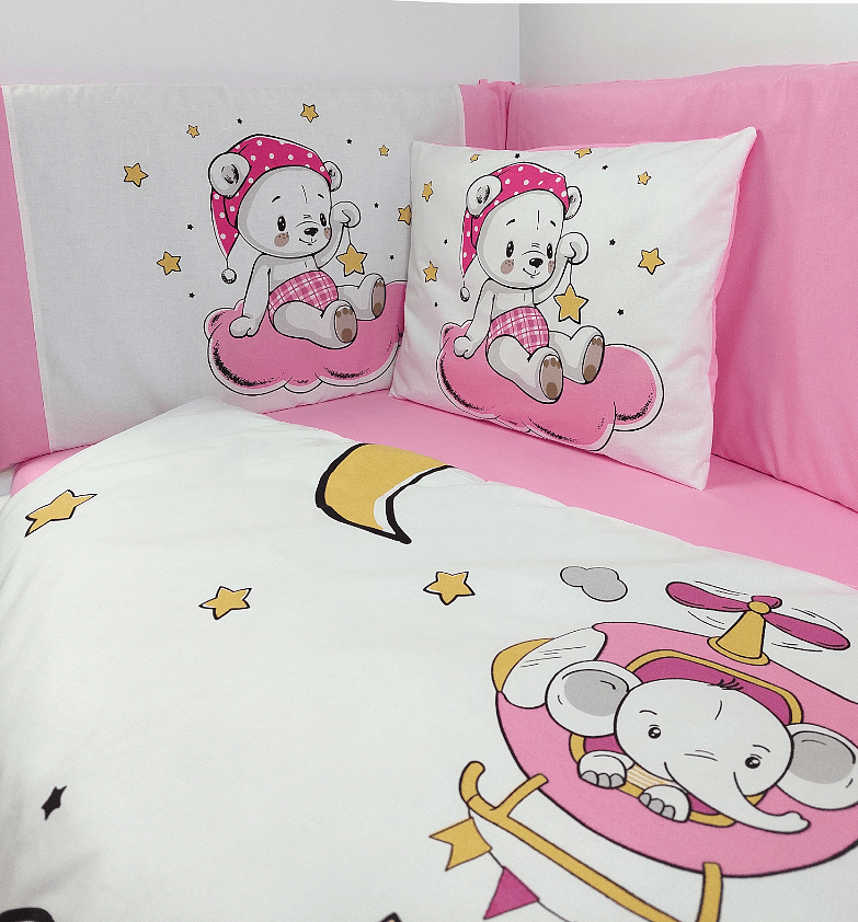 Rainy Обиколник за бебешка кошара 60х120 см. Розово мече