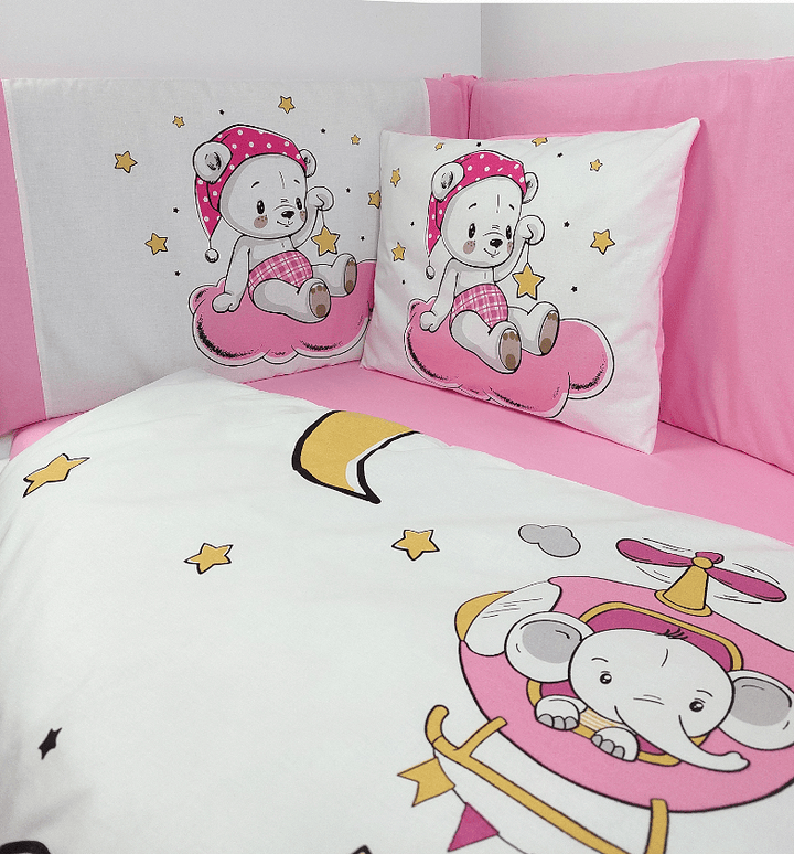 Rainy Обиколник за бебешка кошара 60х120 см. Розово мече