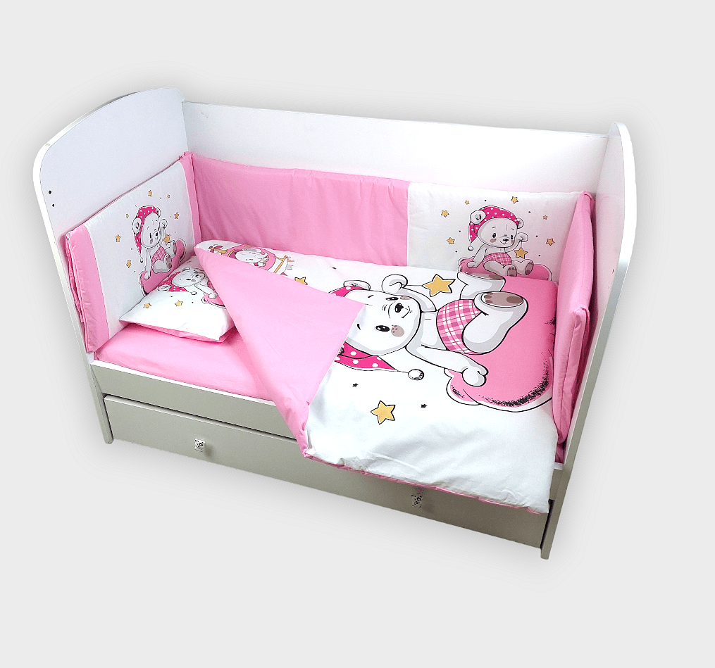 Rainy Обиколник за бебешка кошара 60х120 см. Розово мече