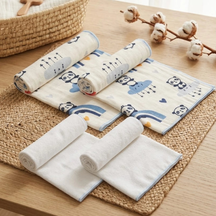 Rainy Комплект памучни пелени за бебе Бархет и Тензух Панда на синя дъга