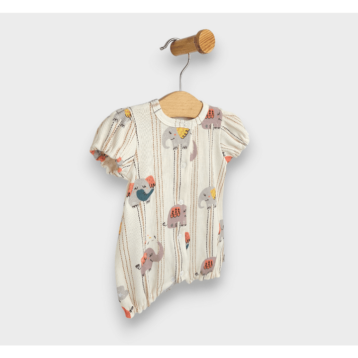 Rainy Premium Бебешки гащеризон Слончета къс ръкав 56-80см. праскова