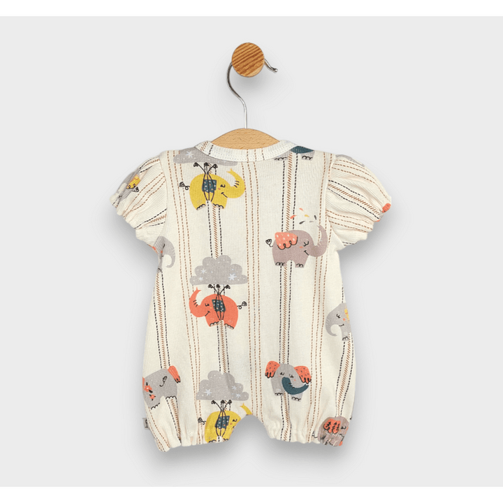Rainy Premium Бебешки гащеризон Слончета къс ръкав 56-80см. праскова