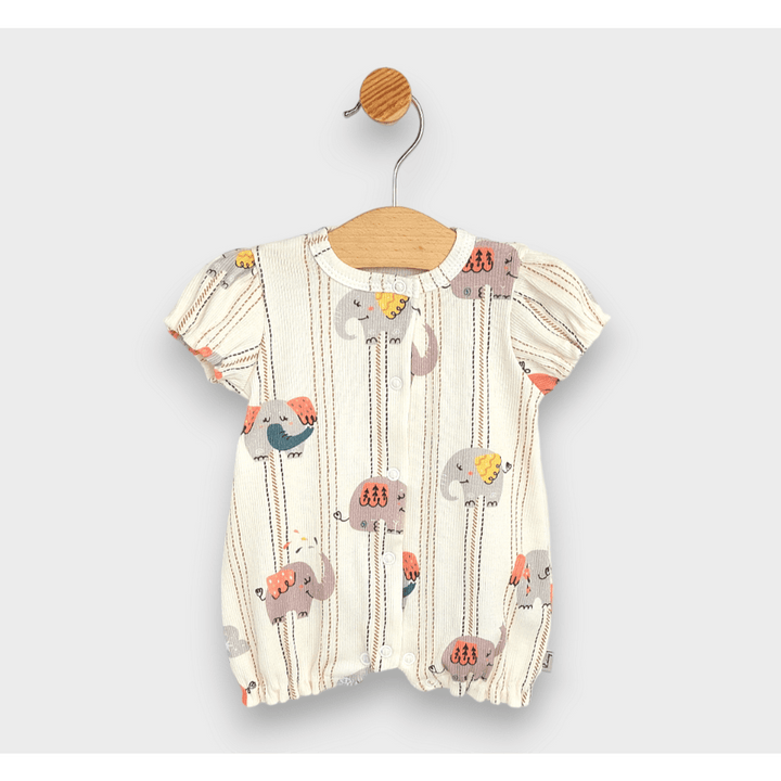 Rainy Premium Бебешки гащеризон Слончета къс ръкав 56-80см. праскова