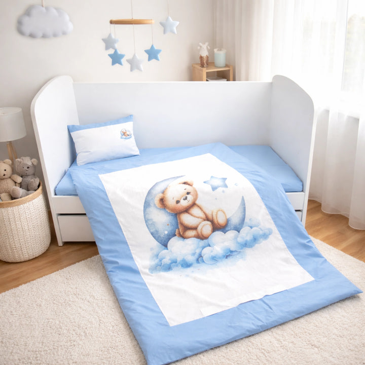 Rainy Бебешки спален комплект 3 части 60х120 см. Лунно мече син