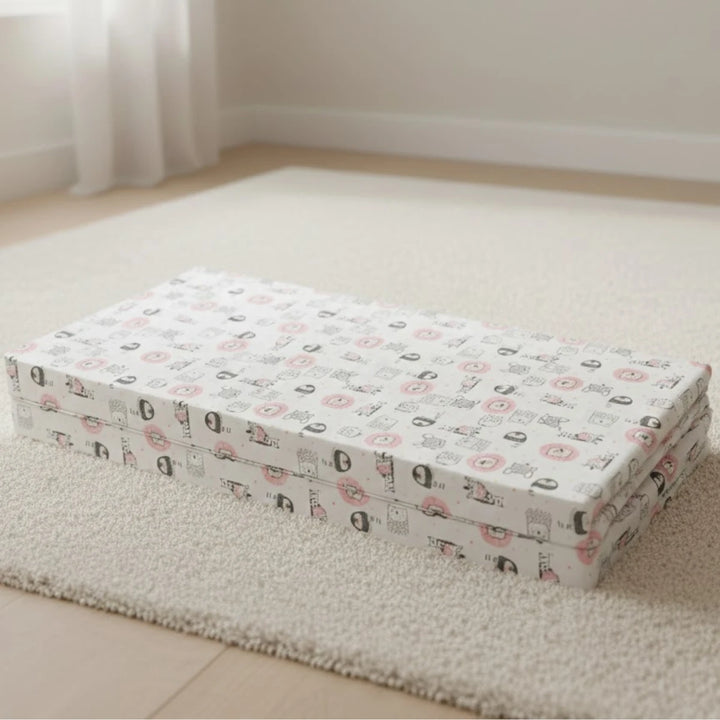 Rainy Бебешки сгъваем матрак 90х90 см. Розови животинки