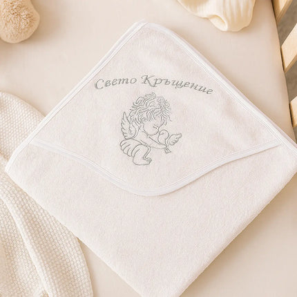 Rainy Бебешка хавлия с качулка 90х90 см. Свето Кръщение бял