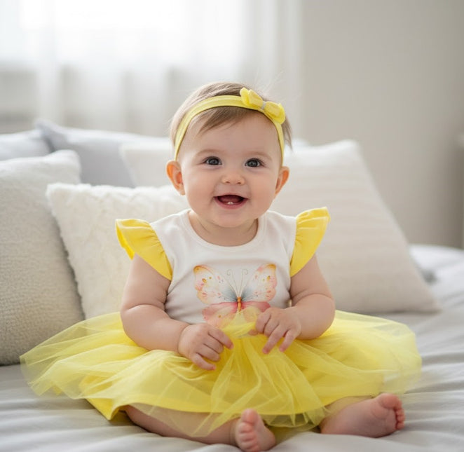 Rainy Бебешка боди-рокля с тюл и диадема 56-80 см. жълт