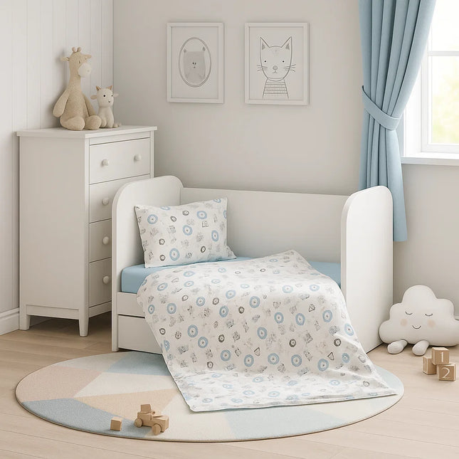 Rainy Бебешки спален комплект 3 части 65х110 см. Сини животинки